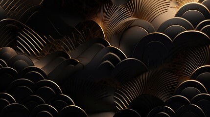 Obraz premium Elegant 3D Wave Patterns with Gold Highlights