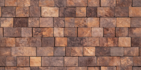 Obraz premium Brown square stone tiles wall seamless background with natural texture