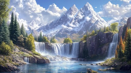 Fototapeta premium Majestic Mountain Waterfall