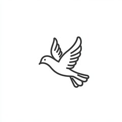 Fototapeta premium This graphic illustrates a peace dove in flight, depicted in a minimalist black and white style, conveying a message of harmony and serenity, icon