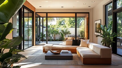 Fototapeta premium Modern Interior of Stylish Living Room ,Wall Mock Up, Frame , Poster with Beautiful Background, 3d render