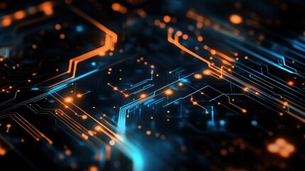 Fototapeta premium Abstract Digital Circuit Board with Glowing Lines and Connections - Futuristic Technology Background