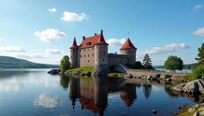 Obraz premium Enchanting castle on serene lake perfect for fairy tales