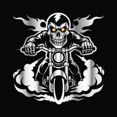 Steel Skull Ride: Vintage Biker Vector with Fierce Skull Rider and Motorcycle Spirit