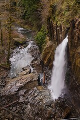 Beautiful view of Drift Creek Falls waterfall and Dift Creek Stream in Oregon near Lincoln City