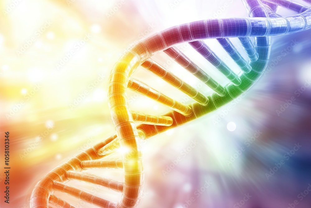 Poster vibrant abstract dna double helix intertwined within a glowing biochemistry network