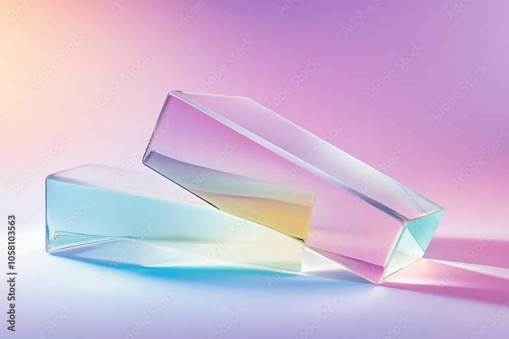 Poster radiant chrome effect shapes creating a vibrant interplay of colored light on a softly lit surface