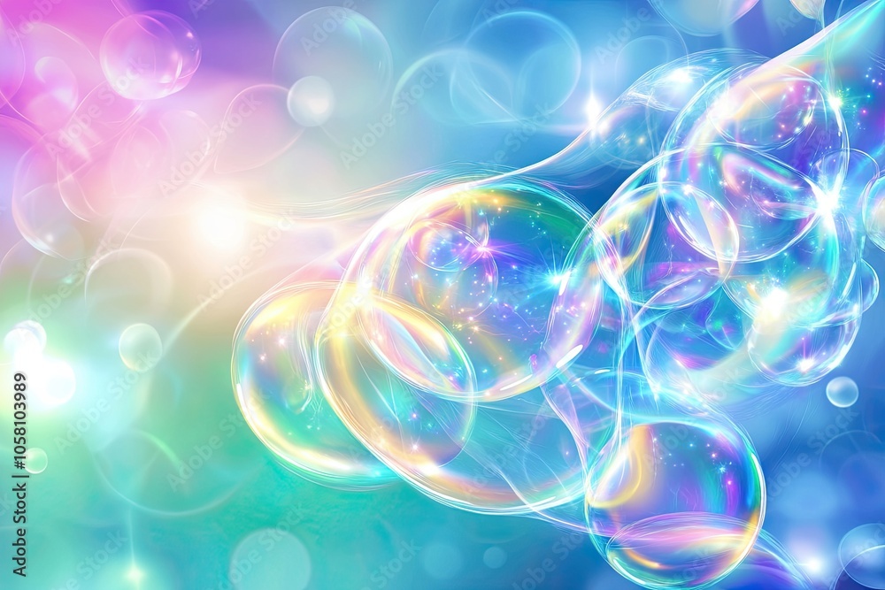 Poster bright and colorful glowing bubbles creating a magical atmosphere in a fluid, vibrant background