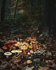 Obraz premium Wild Mushrooms in Autumn Forest