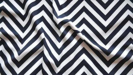 A close-up of a stylish zigzag pattern fabric in navy and white hues, showcasing a modern design ideal for home d&eacute;cor or fashion.