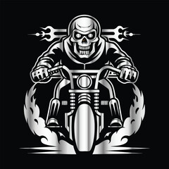 Ride or Die: Vintage Skull Biker Vector Art with Classic Motorcycle Vibe for Bold Road Legends
