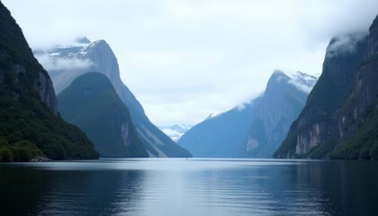  Tranquil mountain lake under a cloudy sky