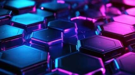 Fototapeta premium Abstract Geometric Hexagon Pattern with Neon Blue and Pink Glow.