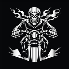 Legend of the Road: Vintage Skull Biker Vector Design with Classic Motorcycle Vibes
