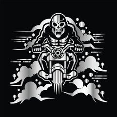 Road Reaper: Timeless Skull Biker Vector Illustration, Classic and Bold Motorcycle Art
