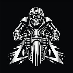 Road Reaper: Timeless Skull Biker Vector Illustration, Classic and Bold Motorcycle Art

