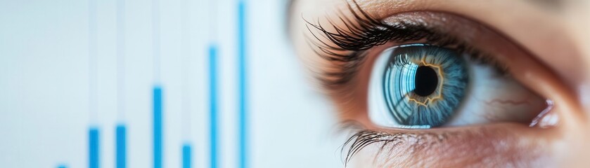 Closeup of eye viewing complex graph of prices, symbolizing financial perception and investment analysis