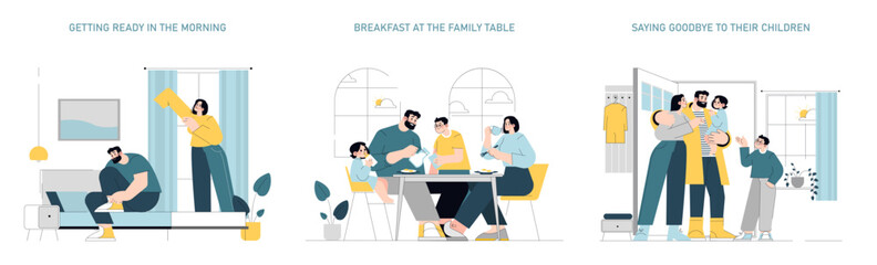 One Day Of Commercial Fishing. Flat Vector Illustration