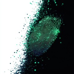 Fingerprint design with splashes of green and black on a white isolate background.