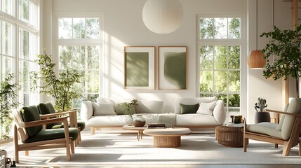 Fototapeta premium Modern Interior of Stylish Living Room ,Wall Mock Up, Frame , Poster with Beautiful Background, 3d render