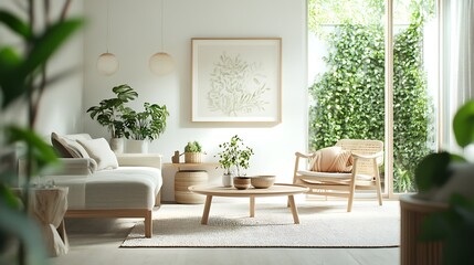 Modern Interior of Stylish Living Room ,Wall Mock Up, Frame , Poster with Beautiful Background, 3d render