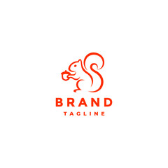 Squirrel Holding Acorn Nut Logo Design. Silhouette Line of Squirrel carrying Nut Logo Design.