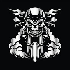 Road Reaper: Timeless Skull Biker Vector Illustration, Classic and Bold Motorcycle Art
