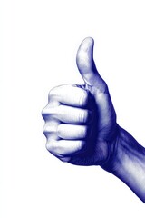 Hand showing thumbs up gesture on a white background.
