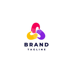 Three United Hands Icon Logo Design. Three Hands Color Gathering Logo Design.