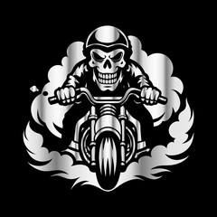 Road Reaper: Timeless Skull Biker Vector Illustration, Classic and Bold Motorcycle Art

