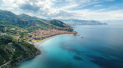 Aerial View of Captivating Coastal Town by the Sea