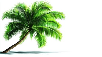 Palm tree with vibrant green leaves, isolated on a white background.