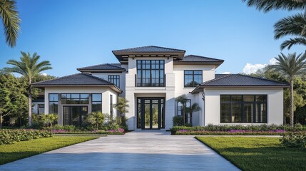 Obraz premium Modern 3D Illustration of a Contemporary House