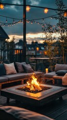 Cozy Rooftop Evening with Fire Pit and Warm Ambiance