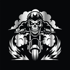 Road Reaper: Timeless Skull Biker Vector Illustration, Classic and Bold Motorcycle Art
