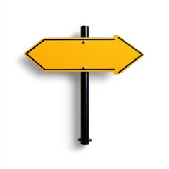 Yellow directional sign with two arrows, white isolated background.