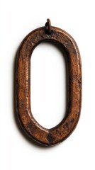 Vintage wooden letter 'O', white isolated background.