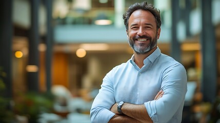 Fototapeta premium Confident businessman smiling in modern office environment