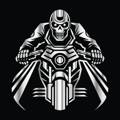 Road Reaper: Timeless Skull Biker Vector Illustration, Classic and Bold Motorcycle Art
