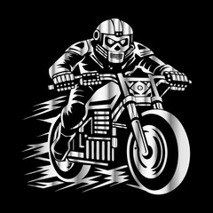 Road Reaper: Timeless Skull Biker Vector Illustration, Classic and Bold Motorcycle Art
