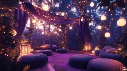 Enchanting Nighttime Garden with Fairy Lights