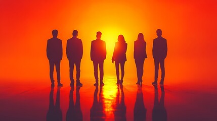 Fototapeta premium Silhouetted figures against a vibrant sunset a symbol of unity and strength
