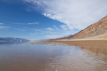 Lake Manly and salt flats at Badwater Basin in Death Valley National Park, California