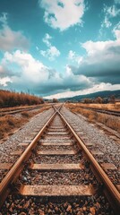 Fototapeta premium Captivating View of Railway Tracks Under Dramatic Sky