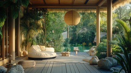 Fototapeta premium Tropical House with Open Floor and Lush Surroundings