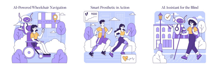 AI To Help Disabled People. Flat Vector Illustration