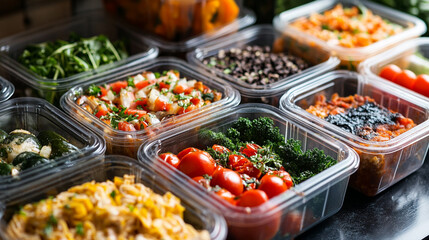 Obraz premium close-up view of food packed in a plastic container.ai generative
