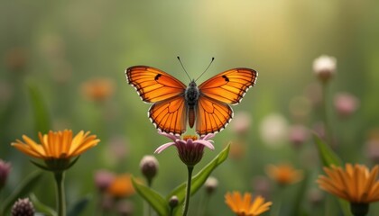 Obraz premium Natures beauty in bloom A butterflys delicate dance with wildflowers
