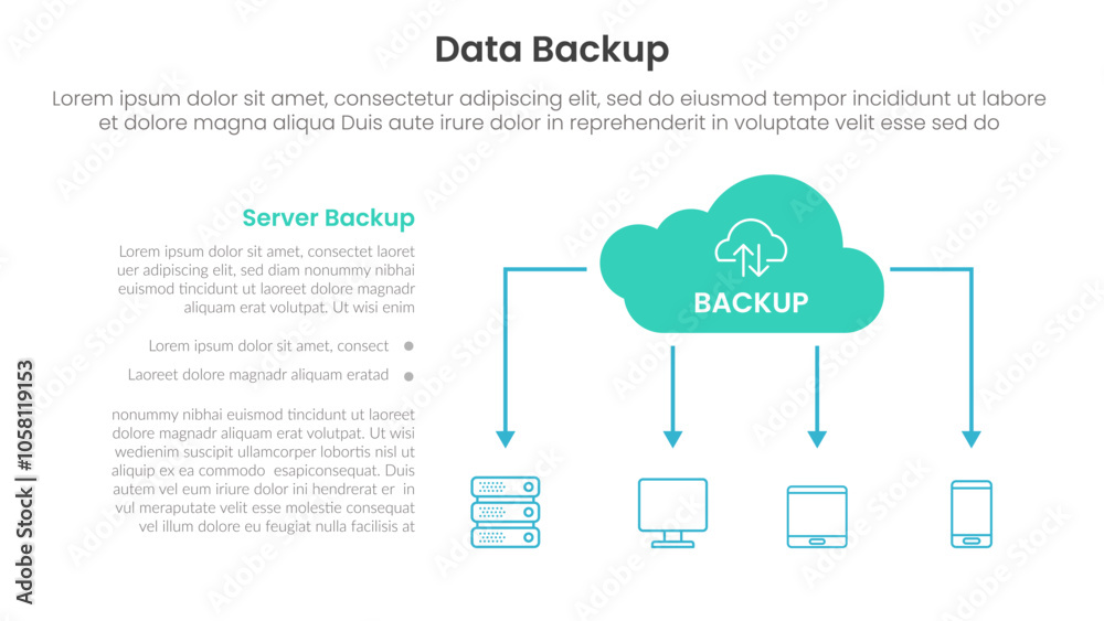Poster server technology infographic template banner with data backup cloud server concept with cloud icon 