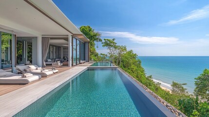 Fototapeta premium Contemporary Beach Villa with Panoramic Ocean View
